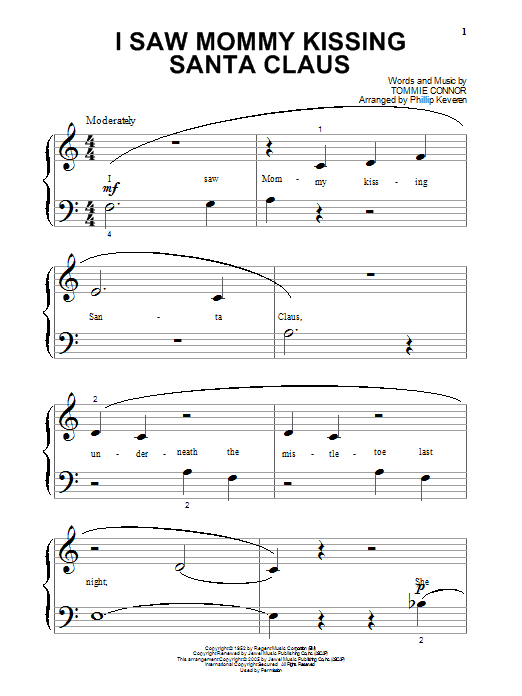 Tommie Connor I Saw Mommy Kissing Santa Claus (arr. Phillip Keveren) sheet music notes and chords arranged for Beginning Piano Solo
