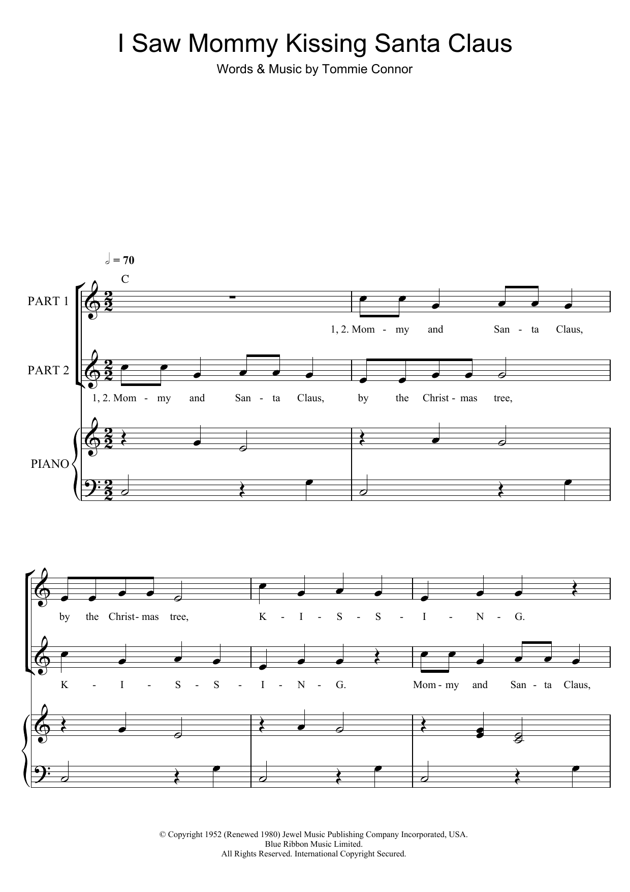 Tommie Connor I Saw Mommy Kissing Santa Claus (arr. Rick Hein) sheet music notes and chords arranged for 2-Part Choir
