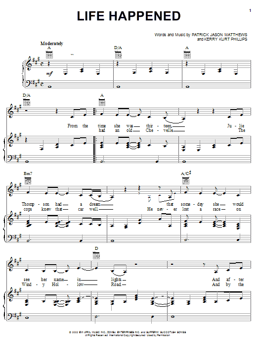 Tommy Cochran Life Happened sheet music notes and chords arranged for Piano, Vocal & Guitar Chords (Right-Hand Melody)