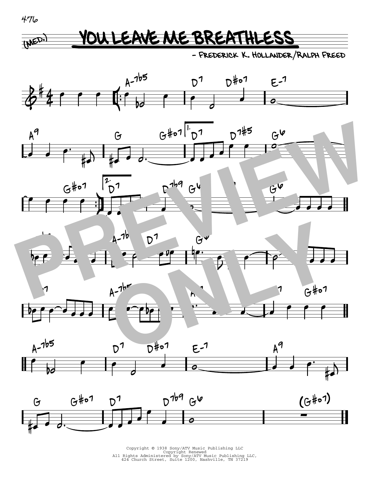 Tommy Dorsey & His Orchestra You Leave Me Breathless sheet music notes and chords arranged for Real Book – Melody & Chords