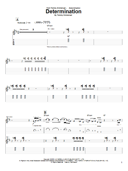 Tommy Emmanuel Determination sheet music notes and chords arranged for Guitar Tab