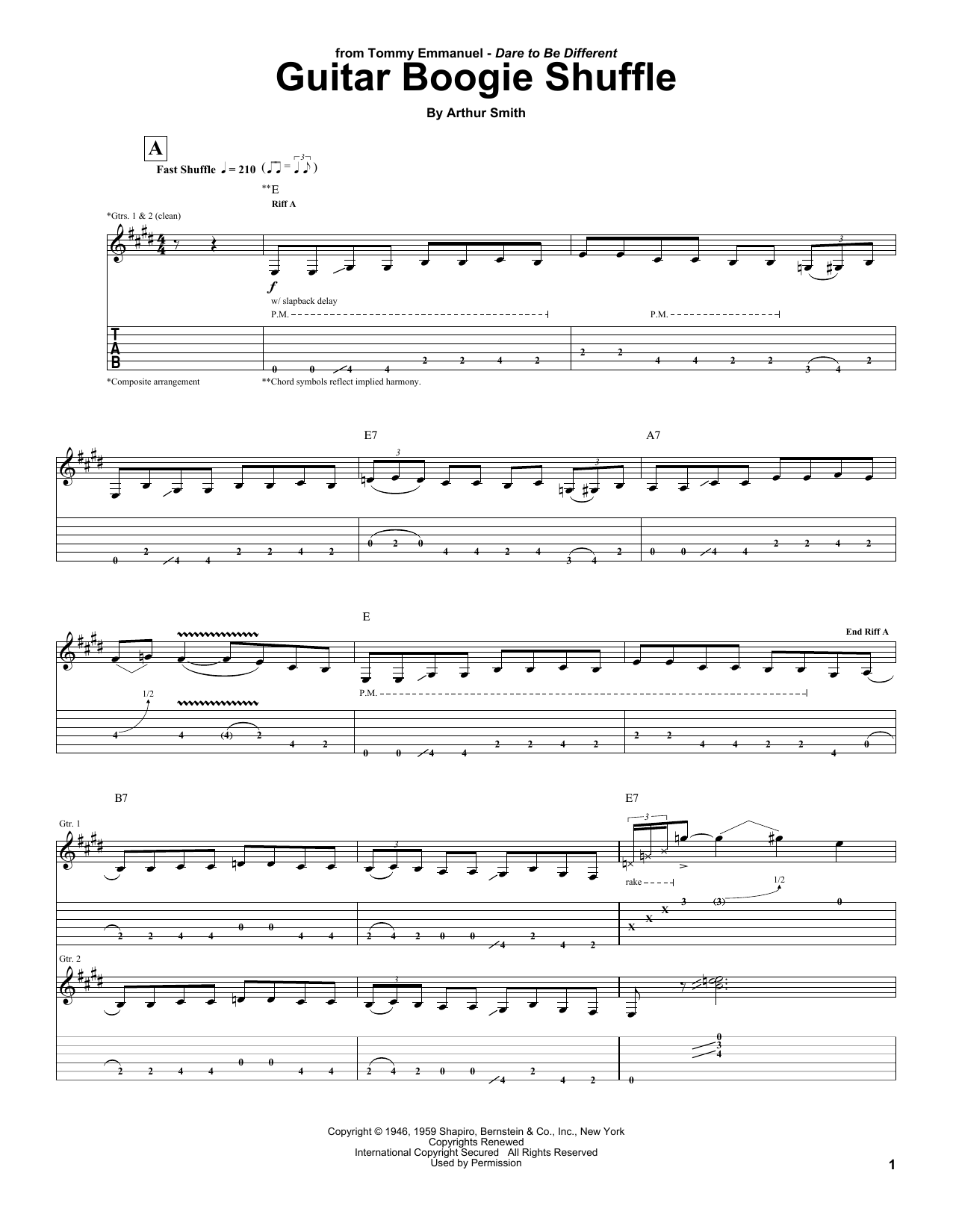 Tommy Emmanuel Guitar Boogie Shuffle sheet music notes and chords arranged for Guitar Tab