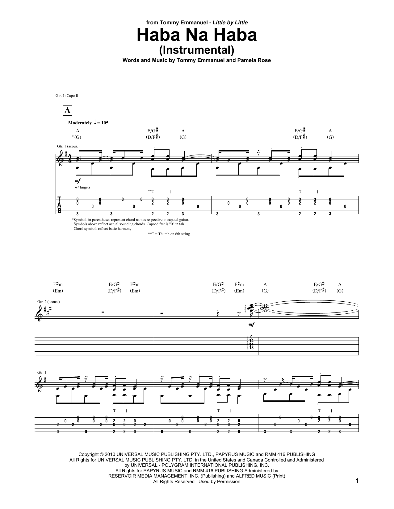 Tommy Emmanuel Haba Na Haba sheet music notes and chords arranged for Guitar Tab