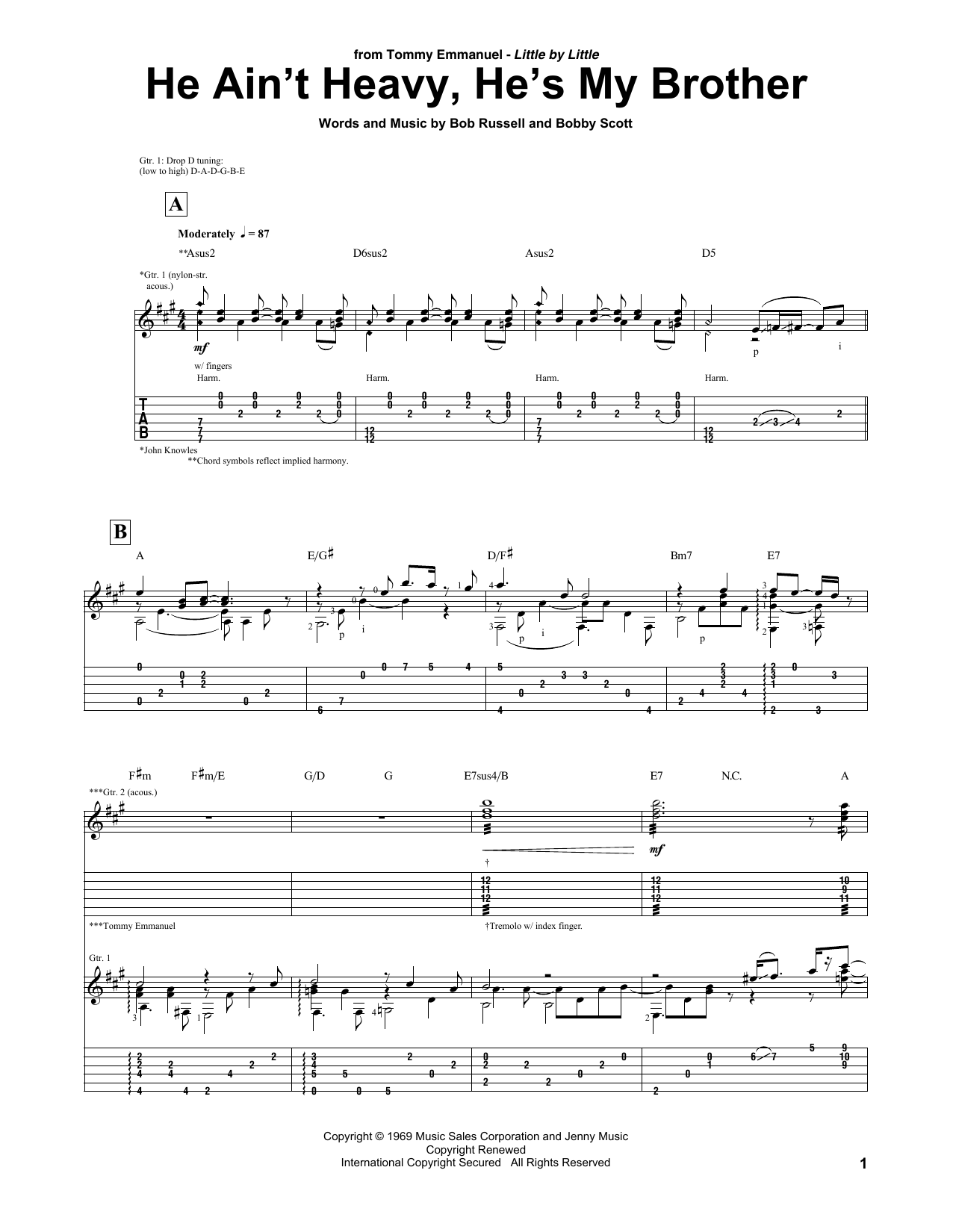Tommy Emmanuel He Ain't Heavy, He's My Brother sheet music notes and chords arranged for Guitar Tab