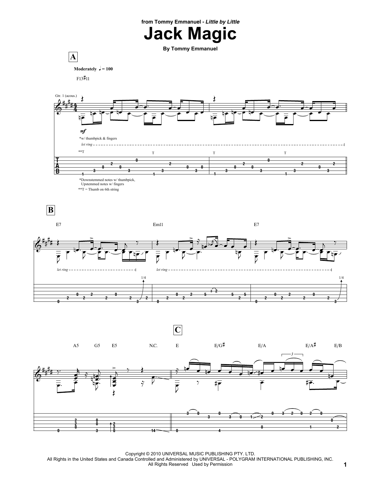 Tommy Emmanuel Jack Magic sheet music notes and chords arranged for Guitar Tab