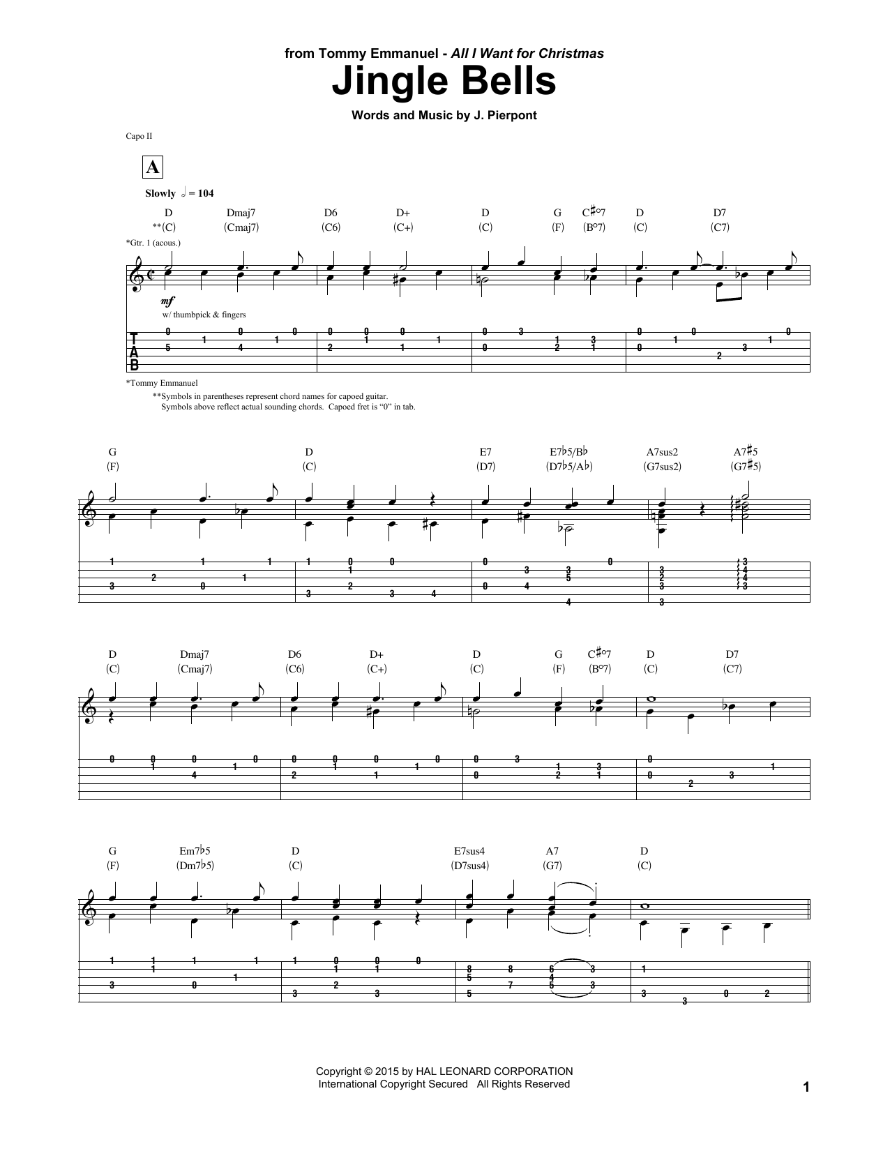 Tommy Emmanuel Jingle Bells sheet music notes and chords arranged for Guitar Tab