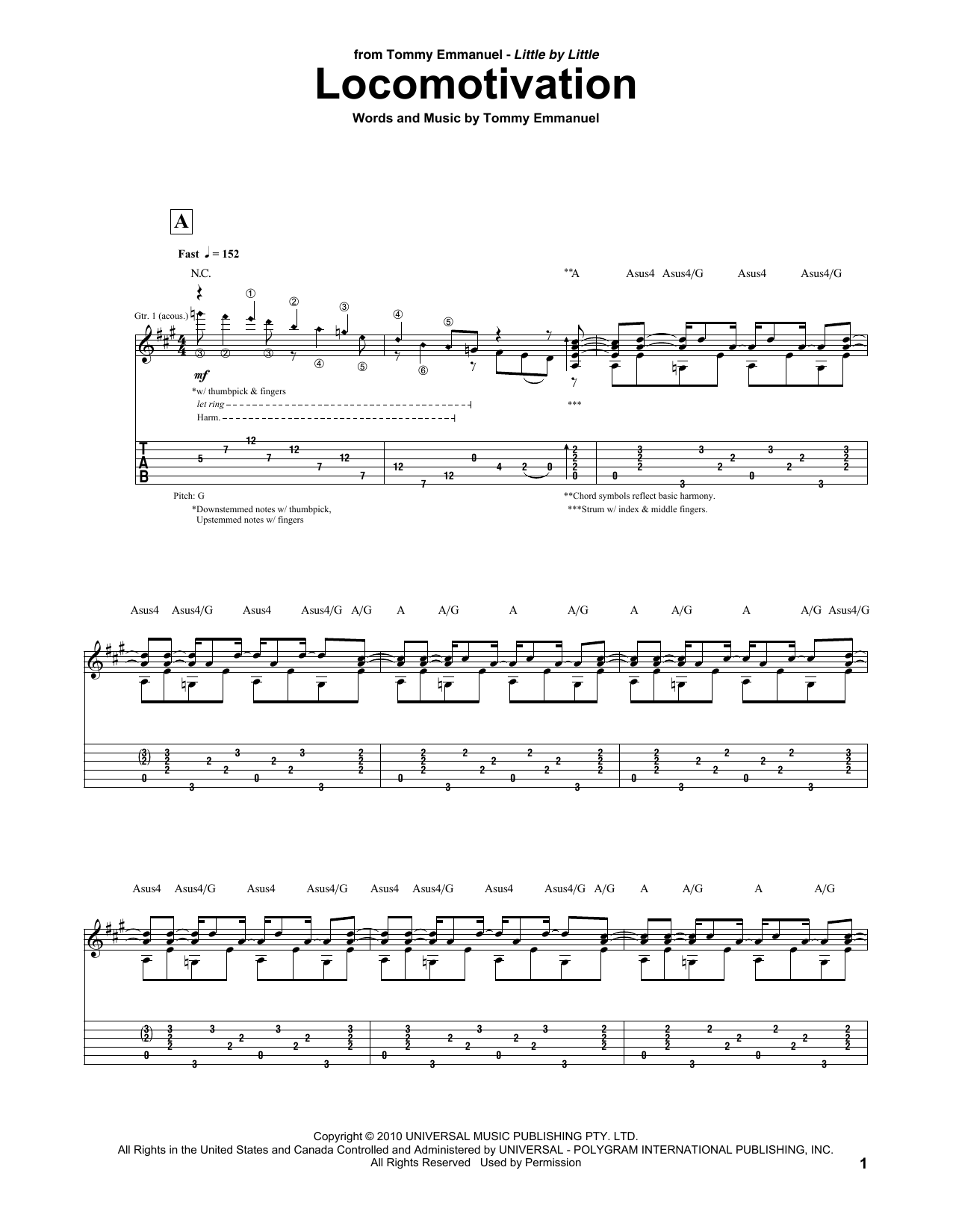 Tommy Emmanuel Locomotivation sheet music notes and chords arranged for Guitar Tab