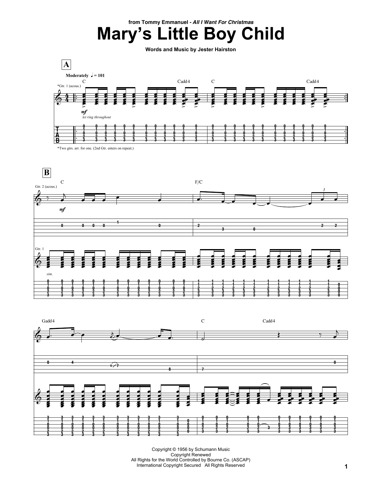 Tommy Emmanuel Mary's Little Boy Child sheet music notes and chords arranged for Guitar Tab