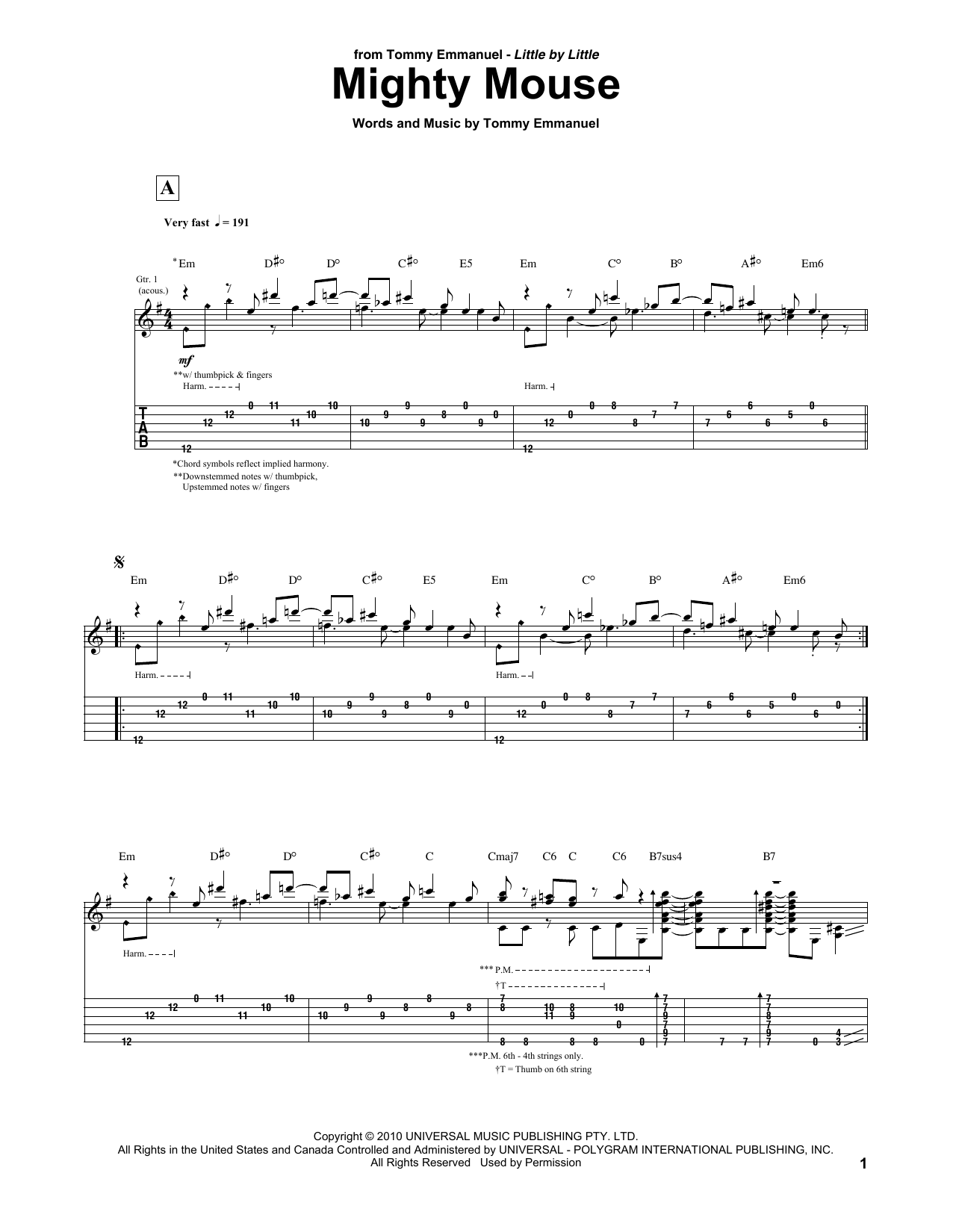 Tommy Emmanuel Mighty Mouse sheet music notes and chords arranged for Guitar Tab