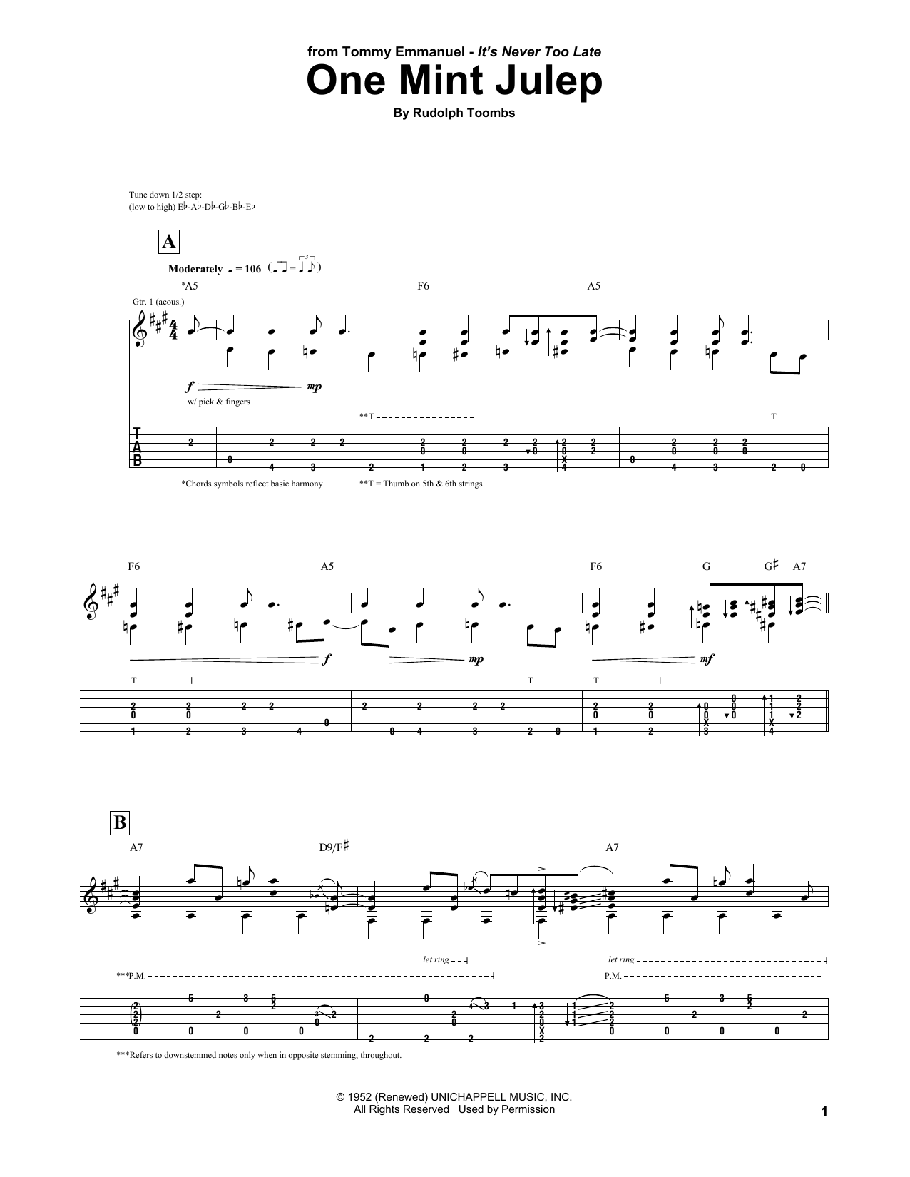 Tommy Emmanuel One Mint Julep sheet music notes and chords arranged for Guitar Tab