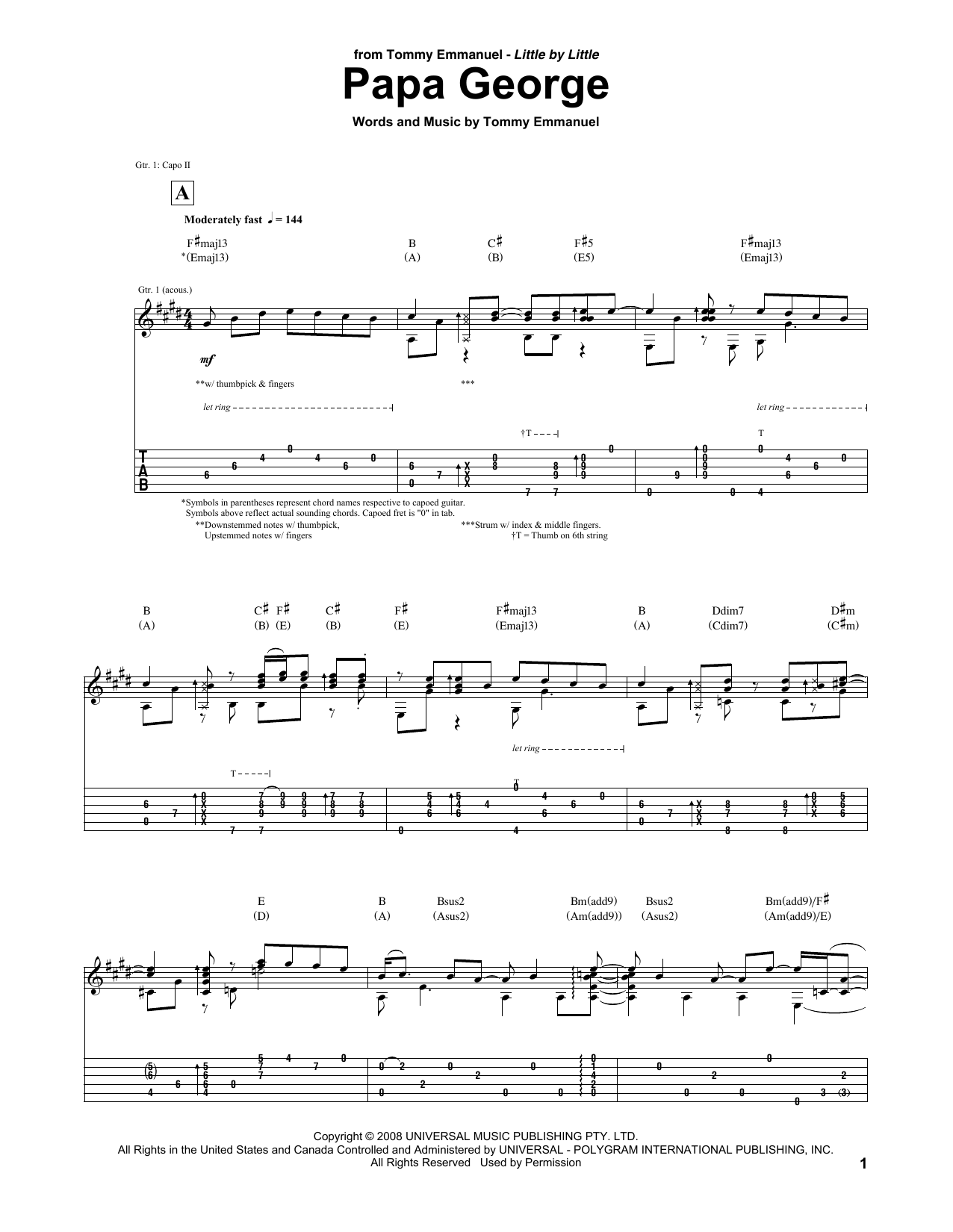Tommy Emmanuel Papa George sheet music notes and chords arranged for Guitar Tab