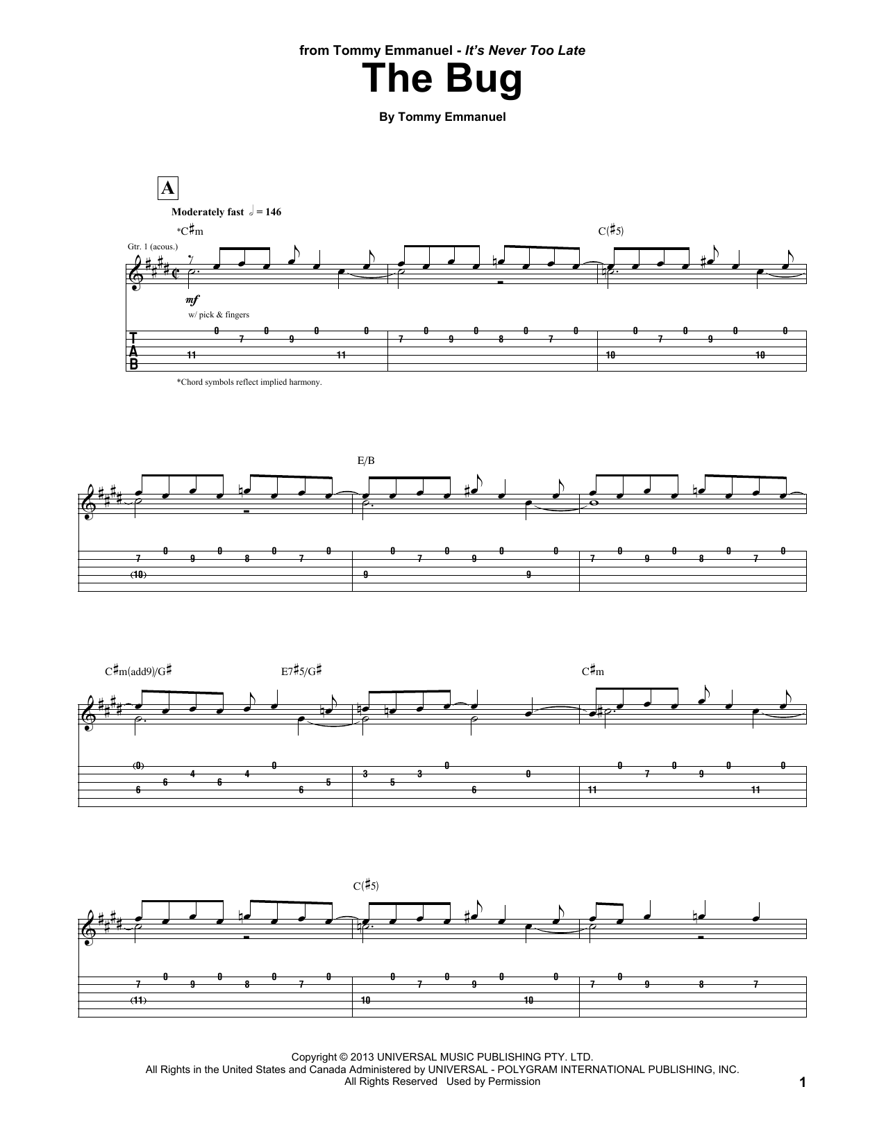 Tommy Emmanuel The Bug sheet music notes and chords arranged for Guitar Tab