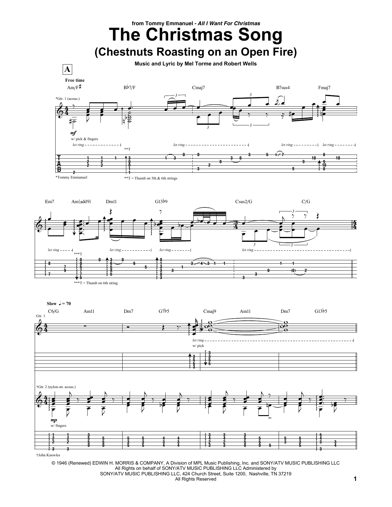 Tommy Emmanuel The Christmas Song (Chestnuts Roasting On An Open Fire) sheet music notes and chords arranged for Guitar Tab