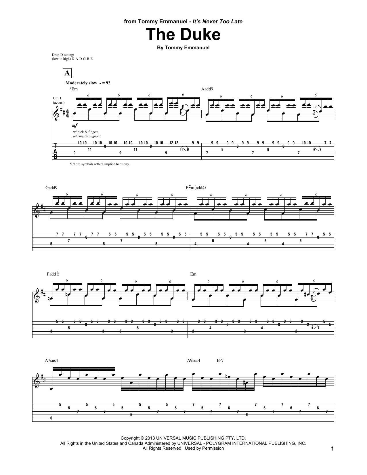 Tommy Emmanuel The Duke sheet music notes and chords arranged for Guitar Tab