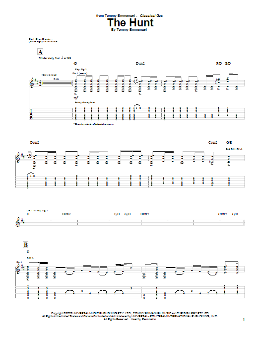 Tommy Emmanuel The Hunt sheet music notes and chords arranged for Guitar Tab
