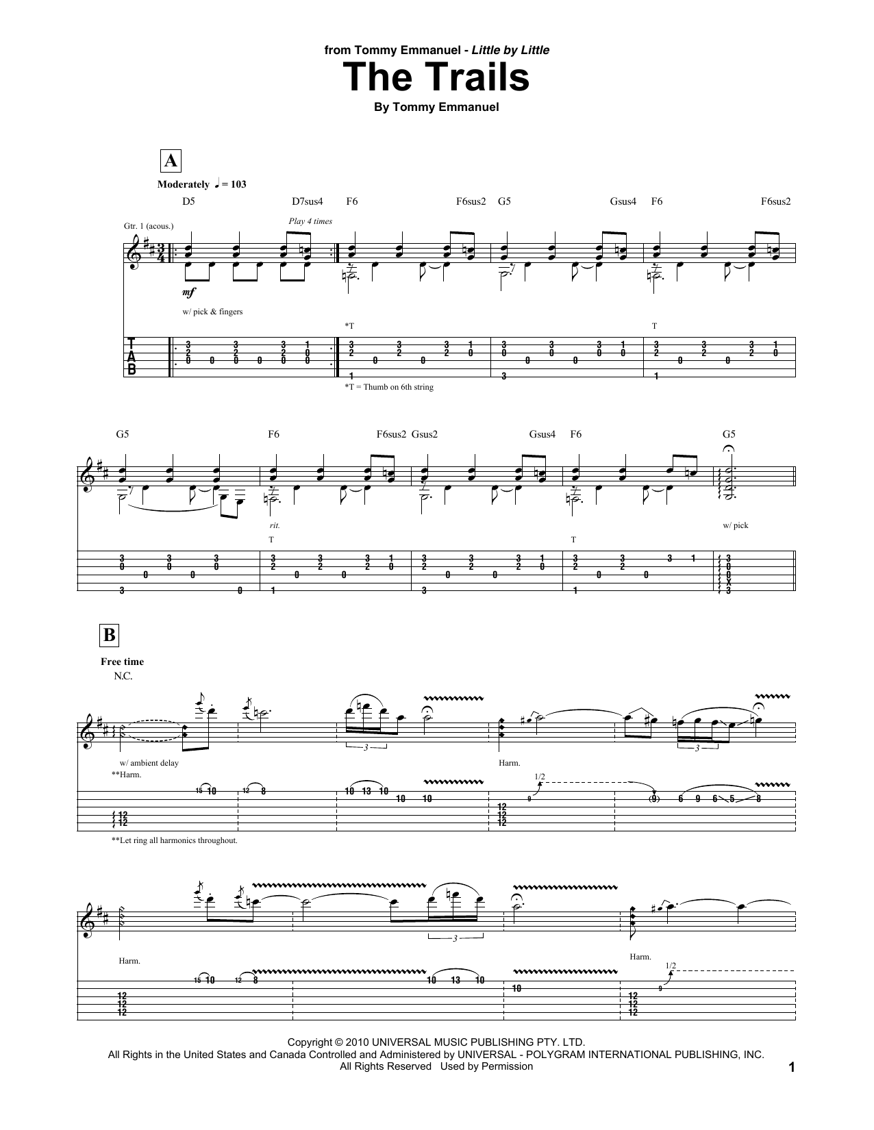 Tommy Emmanuel The Trails sheet music notes and chords arranged for Guitar Tab