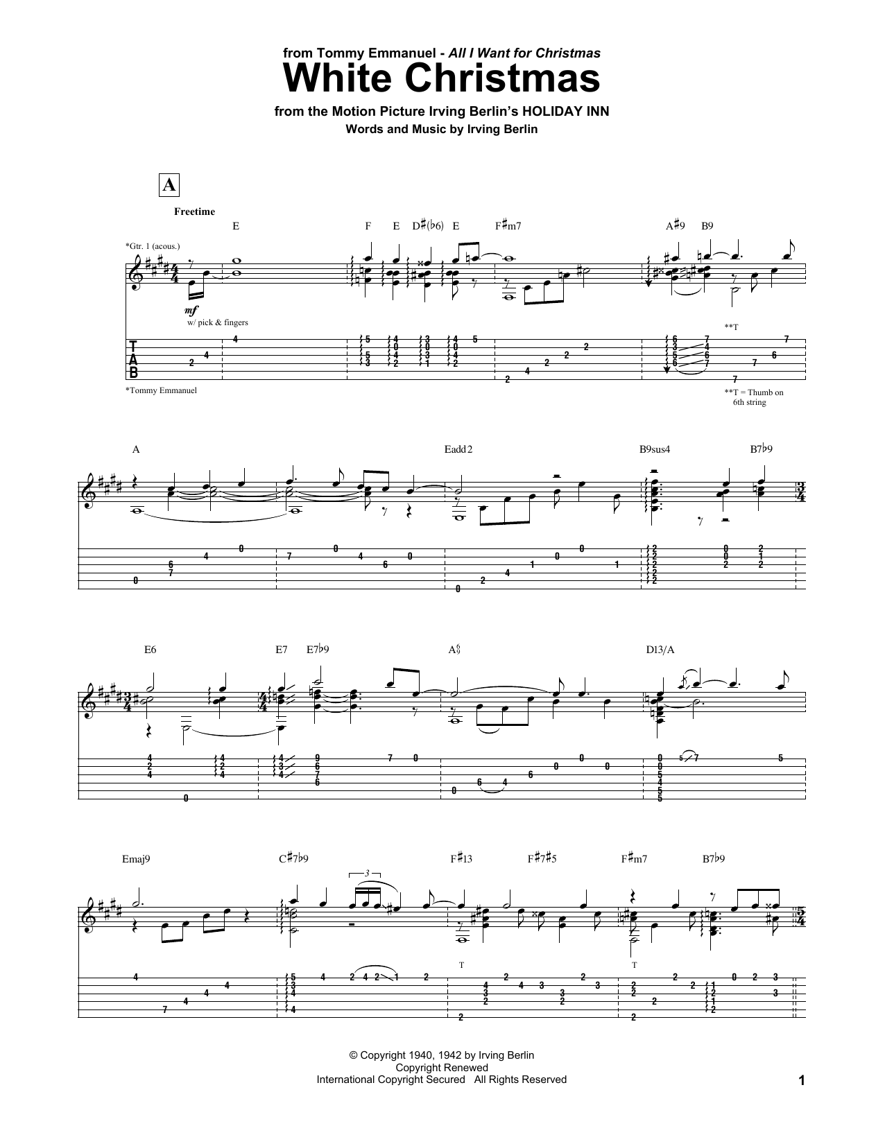 Tommy Emmanuel White Christmas sheet music notes and chords arranged for Guitar Tab