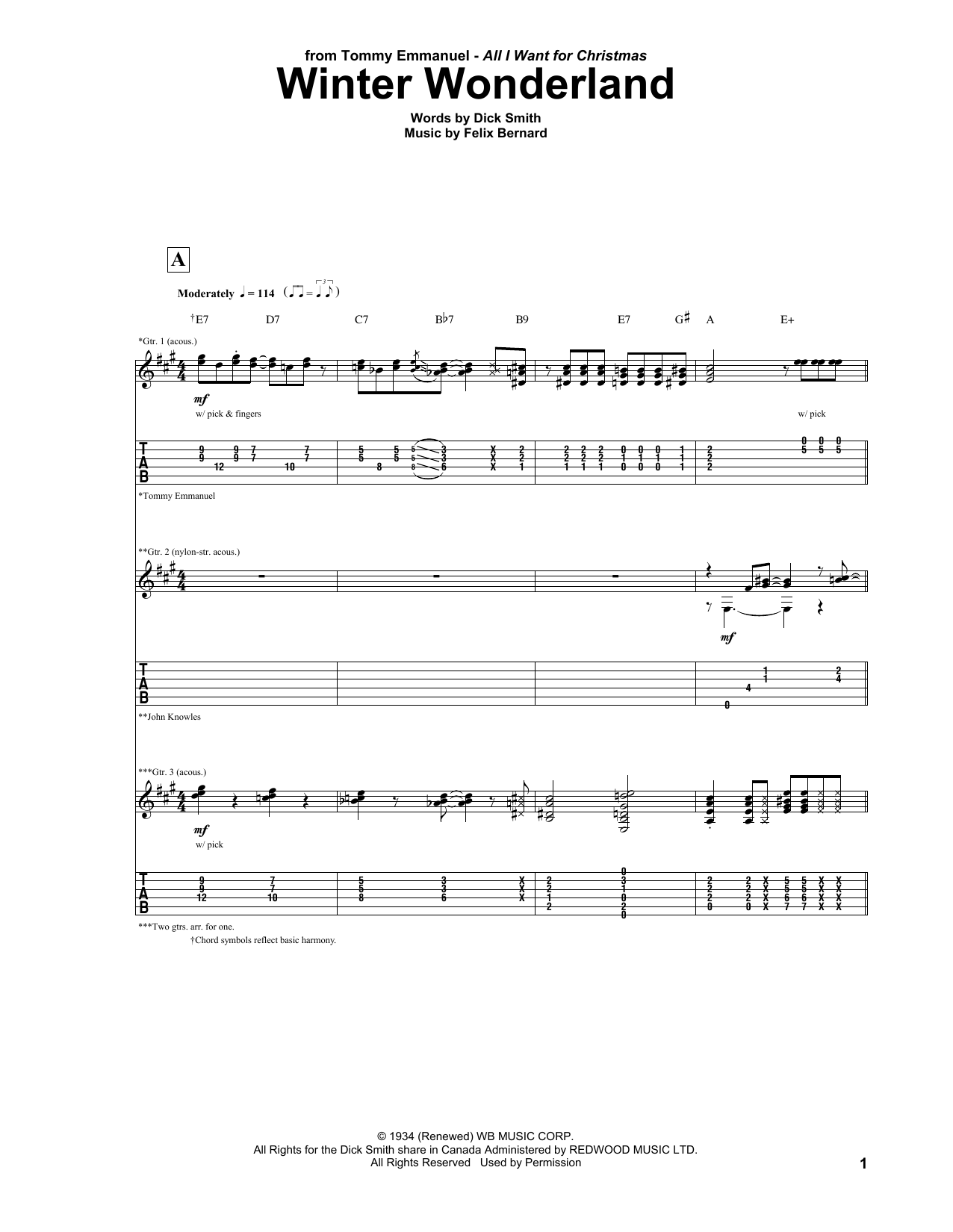 Tommy Emmanuel Winter Wonderland sheet music notes and chords arranged for Guitar Tab