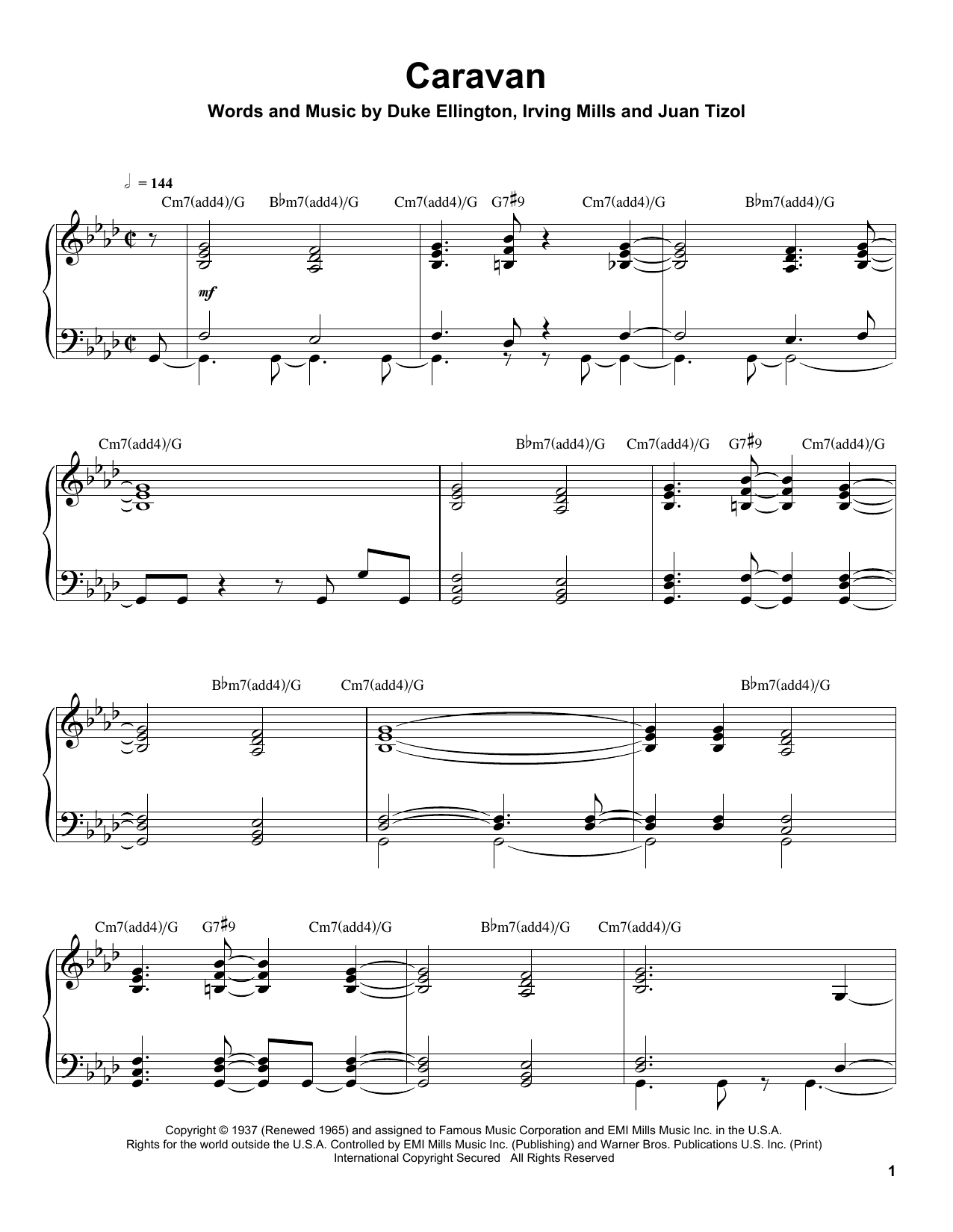 Tommy Flanagan Caravan sheet music notes and chords arranged for Piano Transcription