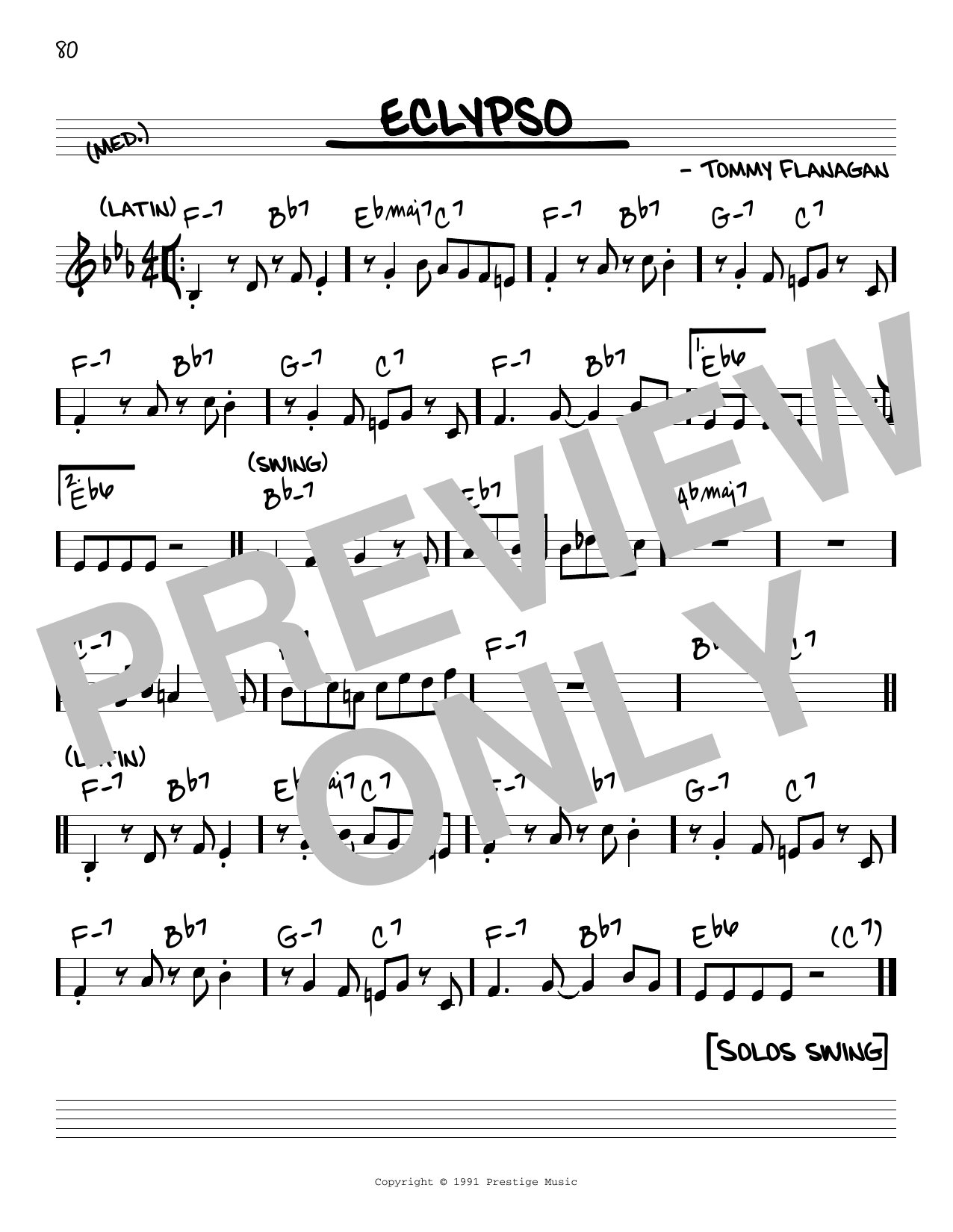Tommy Flanagan Eclypso sheet music notes and chords arranged for Piano Transcription