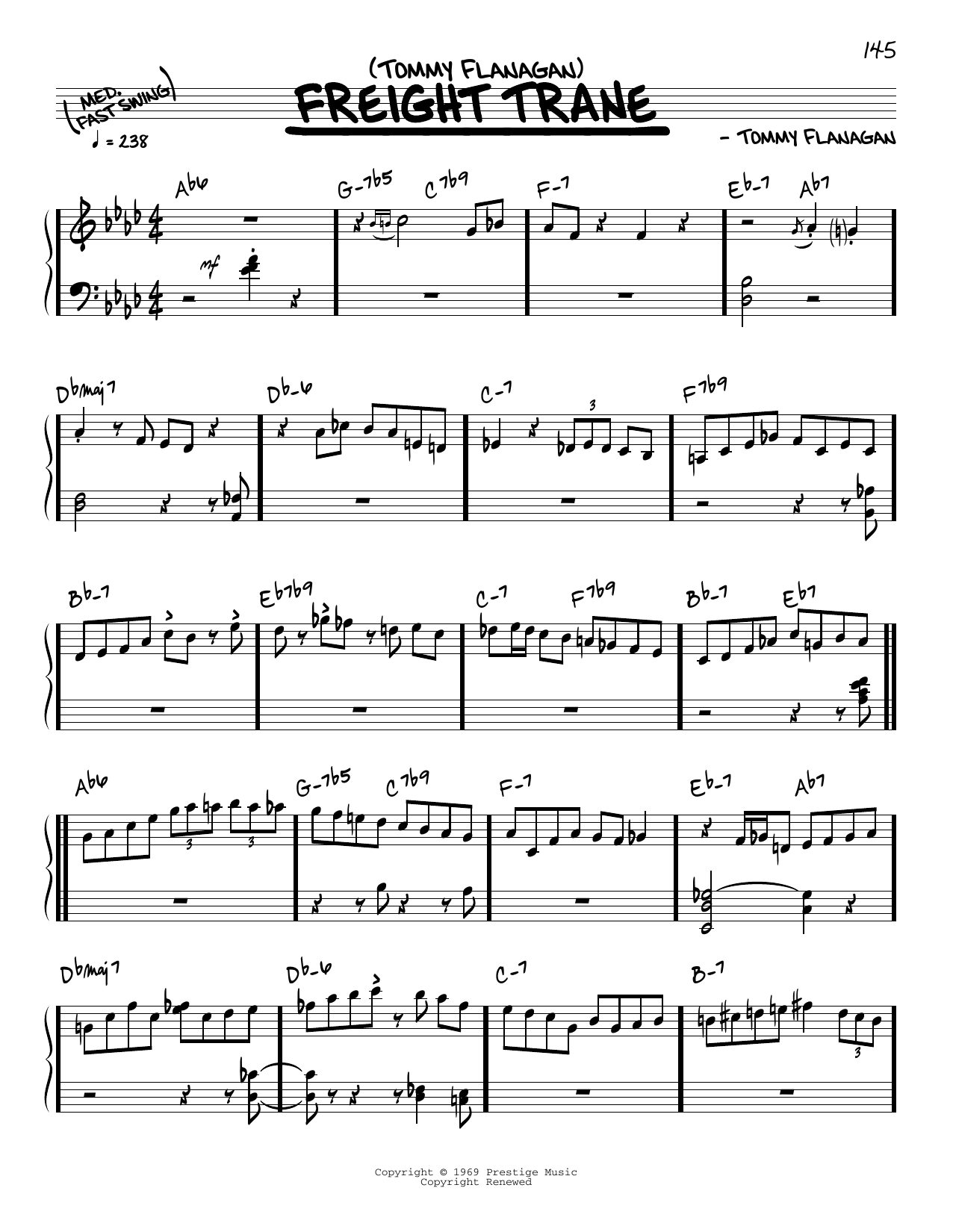 Tommy Flanagan Freight Trane (solo only) sheet music notes and chords arranged for Real Book – Melody & Chords