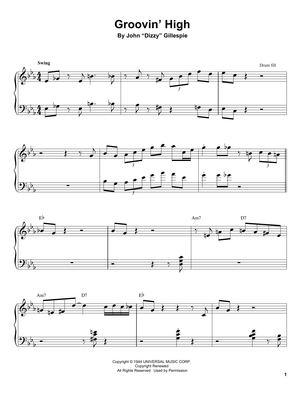 Tommy Flanagan Groovin' High sheet music notes and chords arranged for Piano Transcription