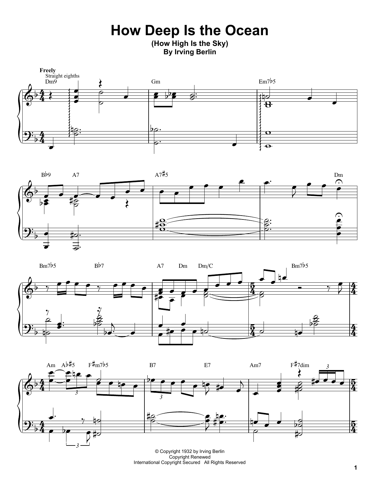 Tommy Flanagan How Deep Is The Ocean (How High Is The Sky) sheet music notes and chords arranged for Piano Transcription