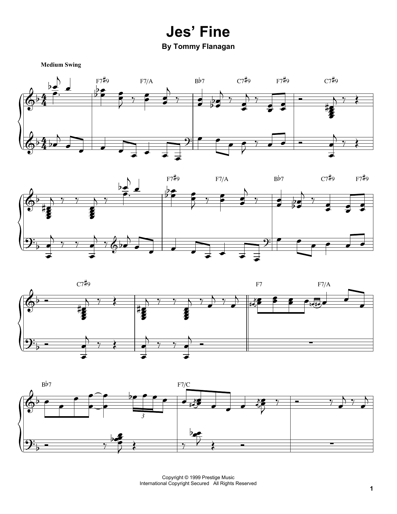 Tommy Flanagan Jes' Fine sheet music notes and chords arranged for Piano Transcription
