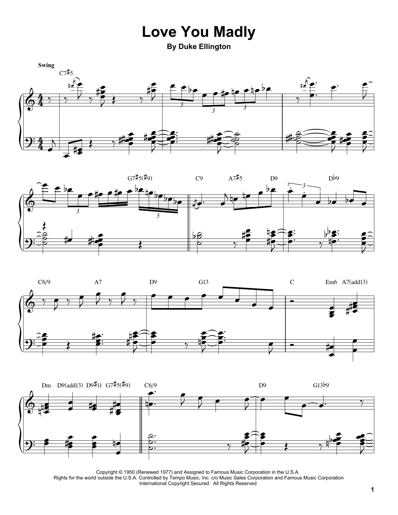Tommy Flanagan Love You Madly sheet music notes and chords arranged for Piano Transcription
