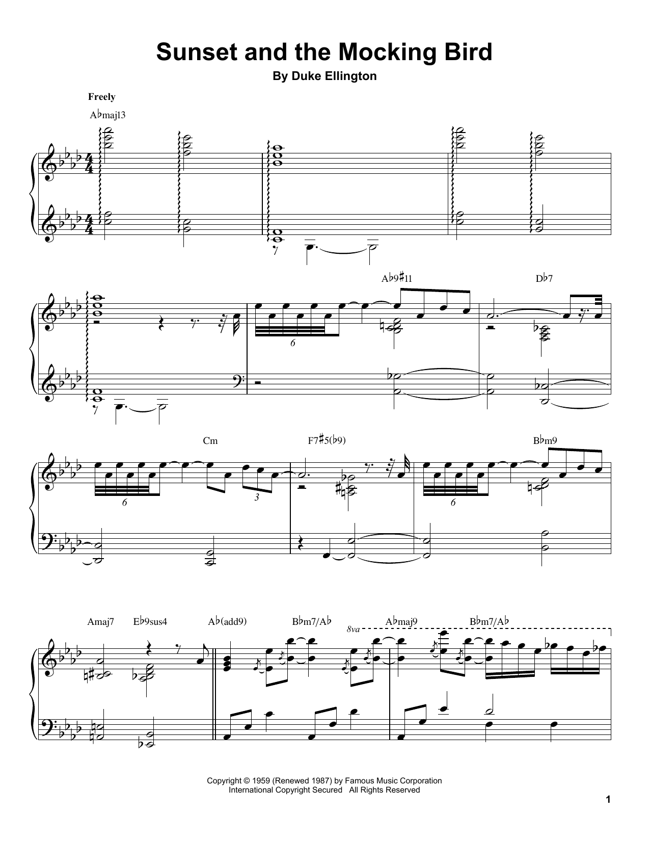 Tommy Flanagan Sunset And The Mocking Bird sheet music notes and chords arranged for Piano Transcription