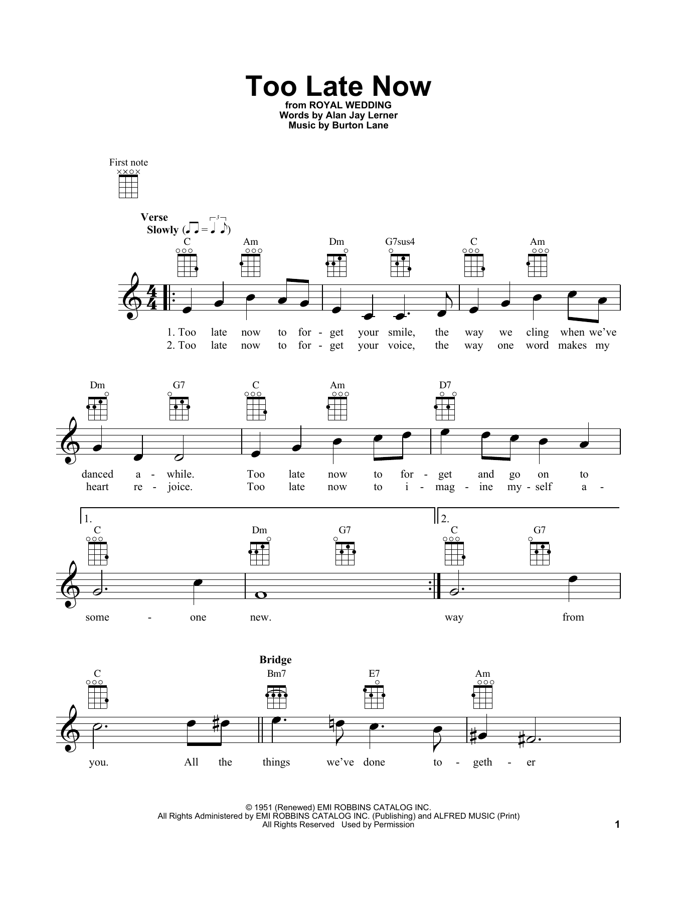 Tommy Flanagan Too Late Now sheet music notes and chords arranged for Ukulele