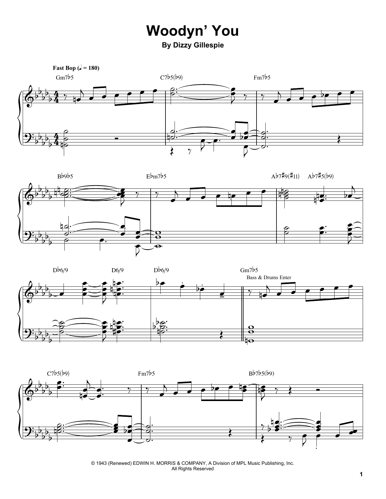 Tommy Flanagan Woodyn' You sheet music notes and chords arranged for Piano Transcription