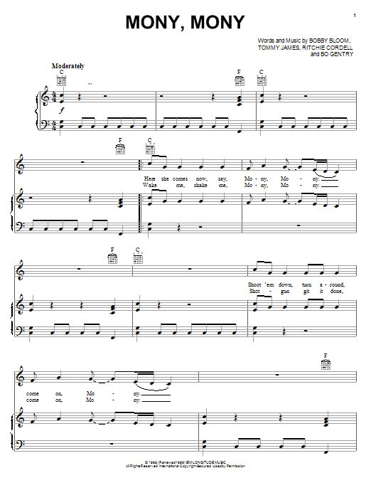 Tommy James & The Shondells Mony, Mony sheet music notes and chords arranged for Viola Solo