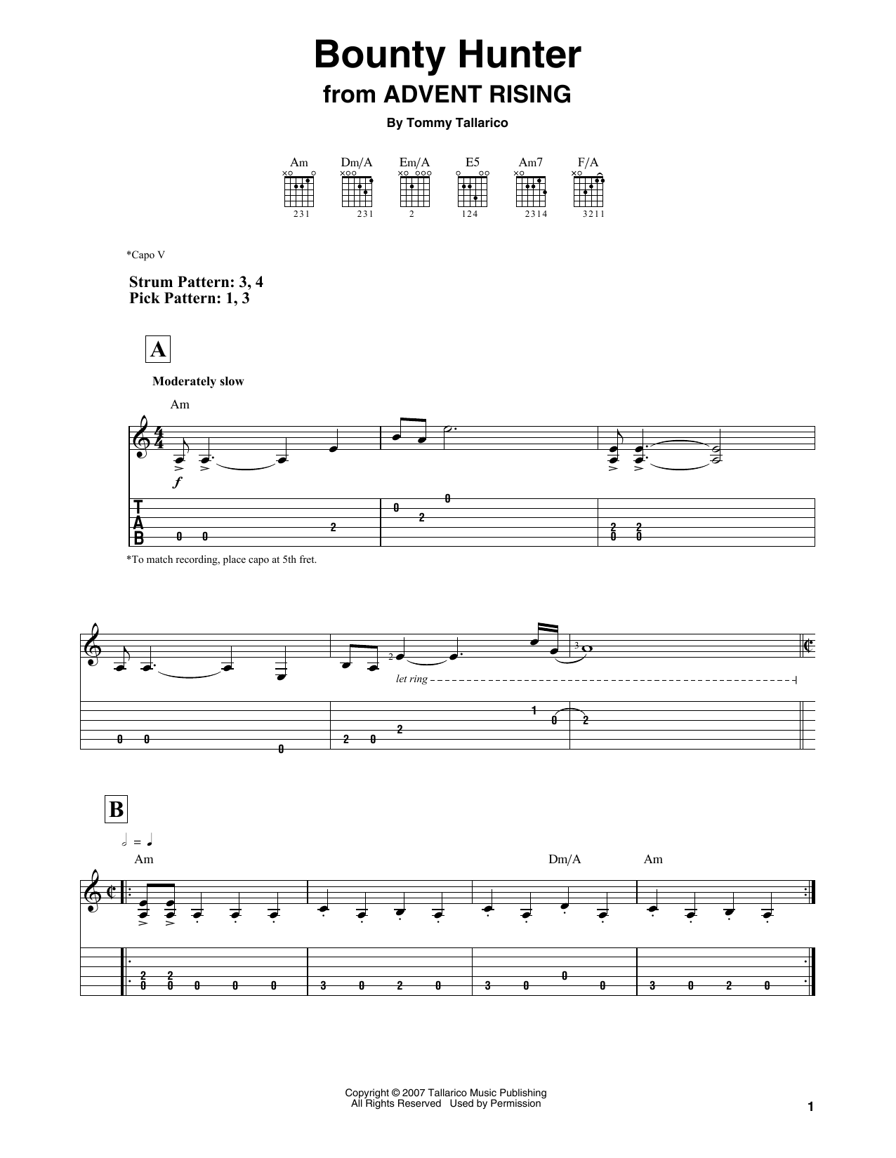 Tommy Tallarico Bounty Hunter (from Advent Rising) sheet music notes and chords arranged for Solo Guitar
