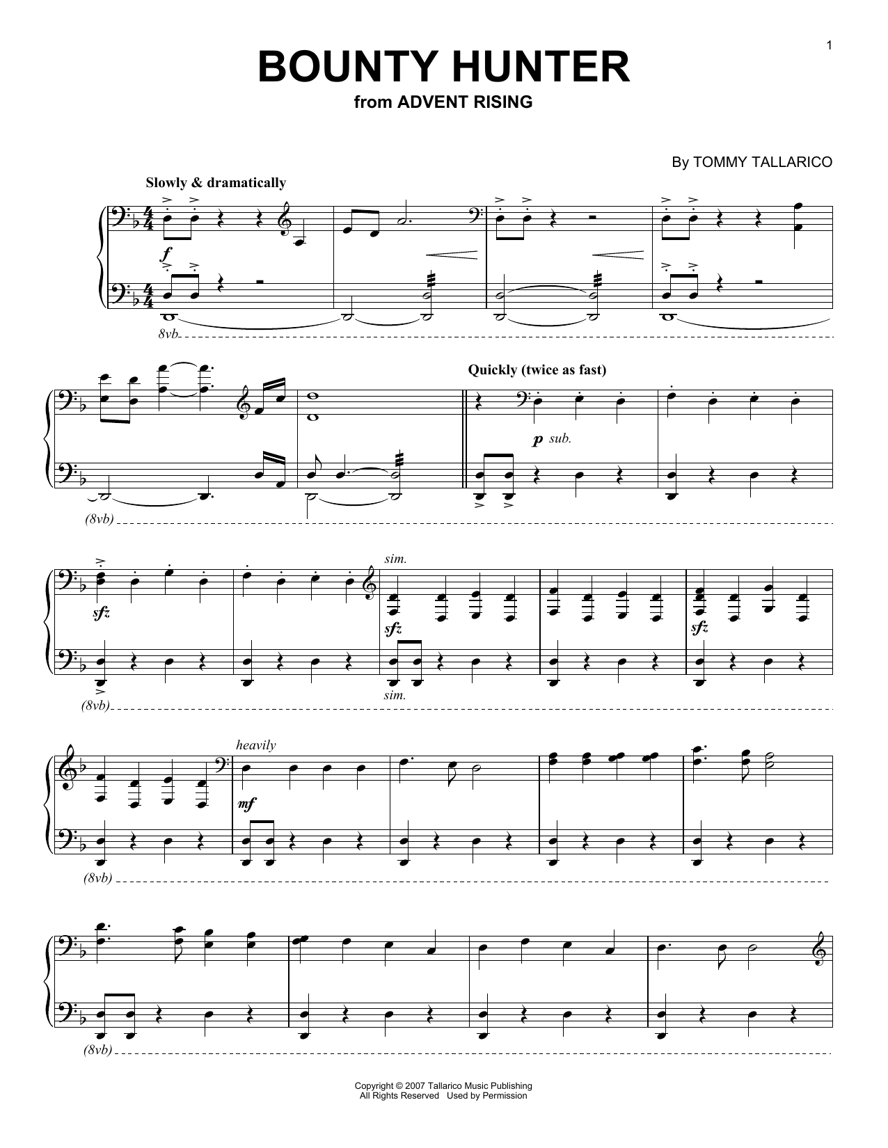 Tommy Tallarico Bounty Hunter sheet music notes and chords arranged for Piano Solo