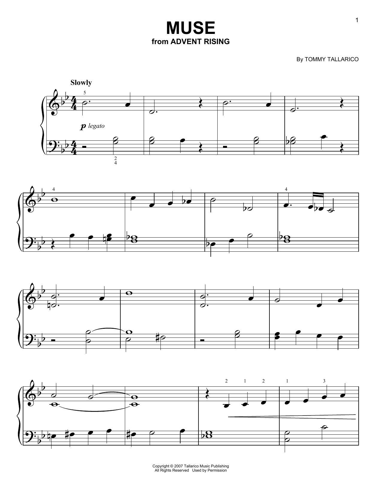 Tommy Tallarico Muse (from Advent Rising) sheet music notes and chords arranged for Easy Piano