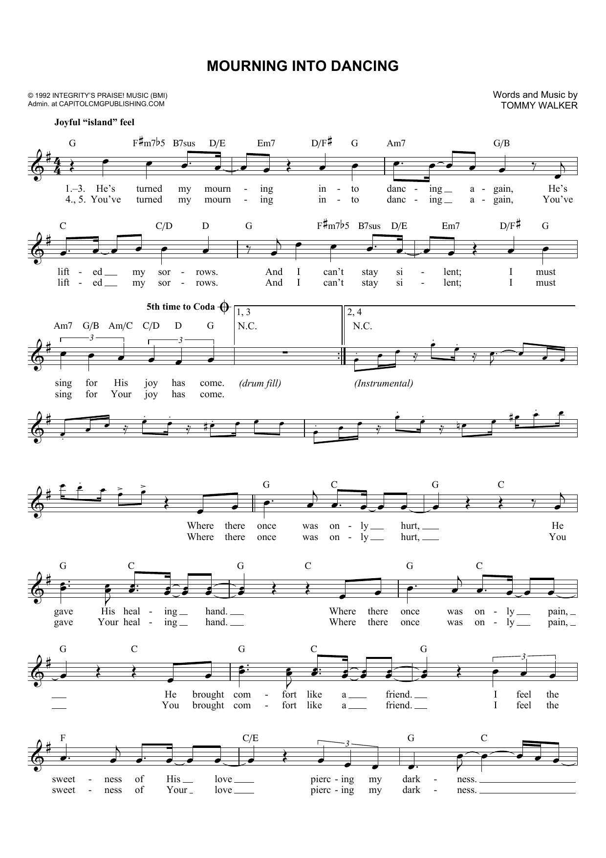 Tommy Walker Mourning Into Dancing sheet music notes and chords arranged for Lead Sheet / Fake Book
