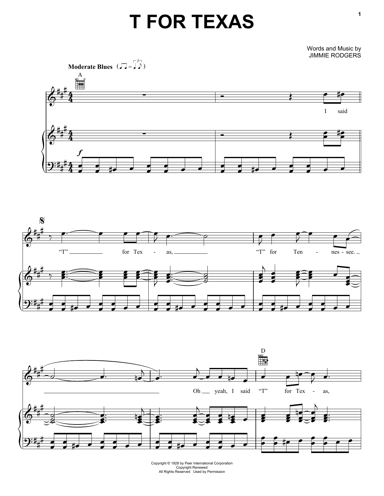 Tompall Glaser T For Texas sheet music notes and chords arranged for Piano, Vocal & Guitar Chords (Right-Hand Melody)