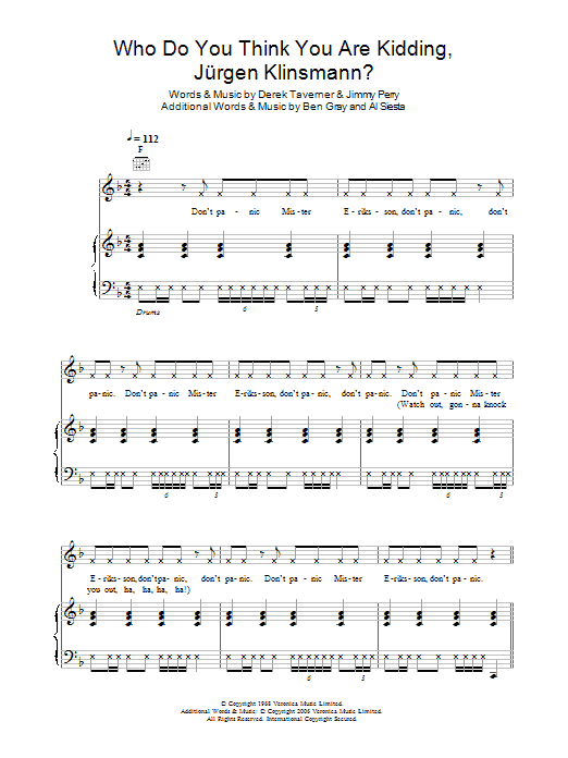 Tonedef Allstars Who Do You Think You Are Kidding, Jurgen Klinsmann? sheet music notes and chords arranged for Piano, Vocal & Guitar Chords