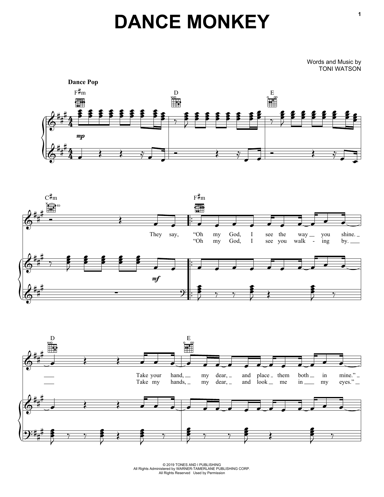 Tones And I Dance Monkey sheet music notes and chords arranged for Easy Guitar Tab