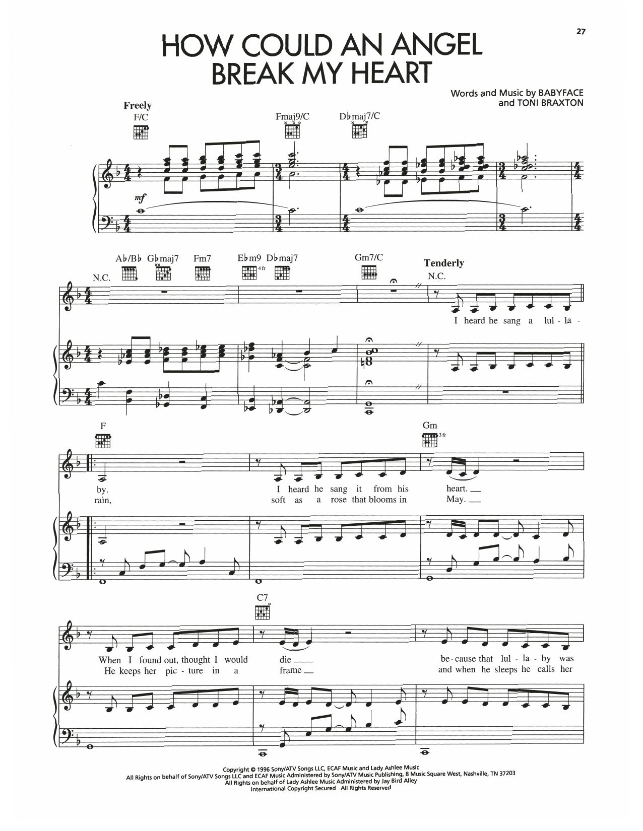 Toni Braxton and Kenny G How Could An Angel Break My Heart sheet music notes and chords arranged for Piano, Vocal & Guitar Chords (Right-Hand Melody)