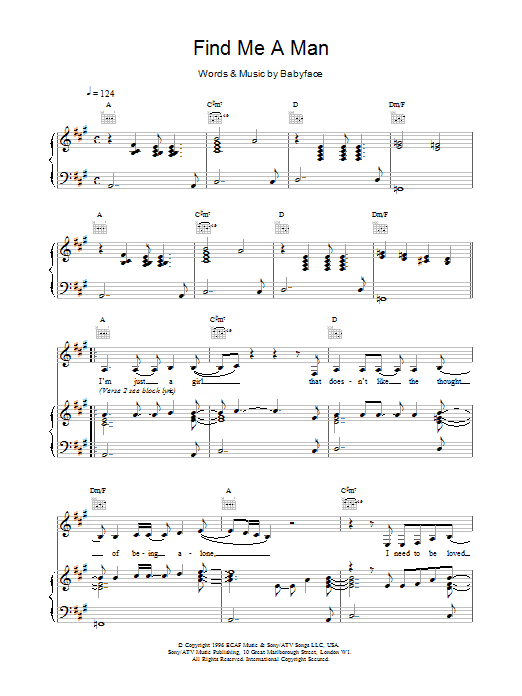 Toni Braxton Find Me A Man sheet music notes and chords arranged for Piano, Vocal & Guitar Chords