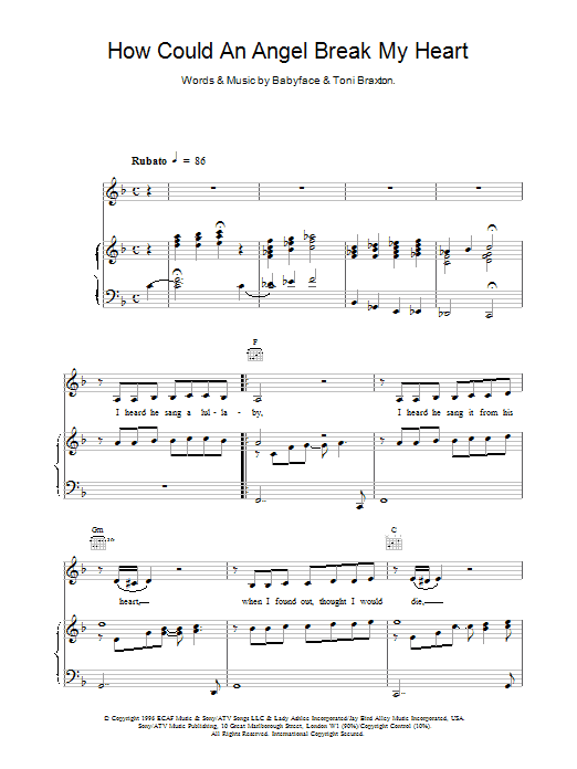 Toni Braxton How Could An Angel sheet music notes and chords arranged for Piano, Vocal & Guitar Chords