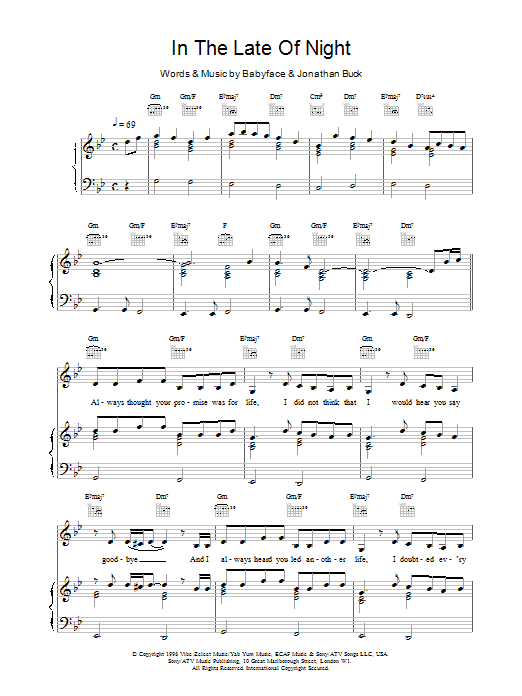 Toni Braxton In The Late Of Night sheet music notes and chords arranged for Piano, Vocal & Guitar Chords