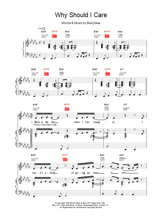 Toni Braxton Why Should I Care sheet music notes and chords arranged for Piano, Vocal & Guitar Chords