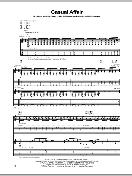 Tonic Casual Affair sheet music notes and chords arranged for Guitar Tab