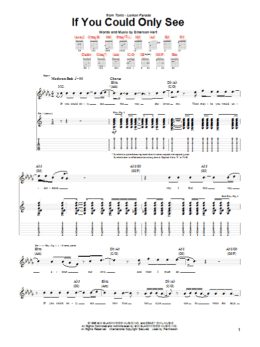 Tonic If You Could Only See sheet music notes and chords arranged for Piano, Vocal & Guitar Chords (Right-Hand Melody)