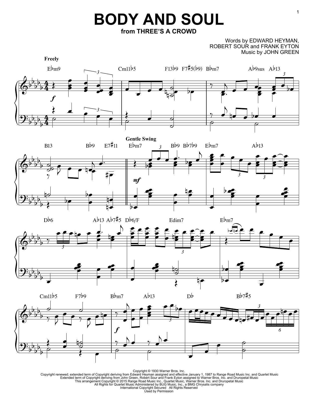 Tony Bennett & Amy Winehouse Body And Soul [Jazz version] (arr. Brent Edstrom) sheet music notes and chords arranged for Piano Solo