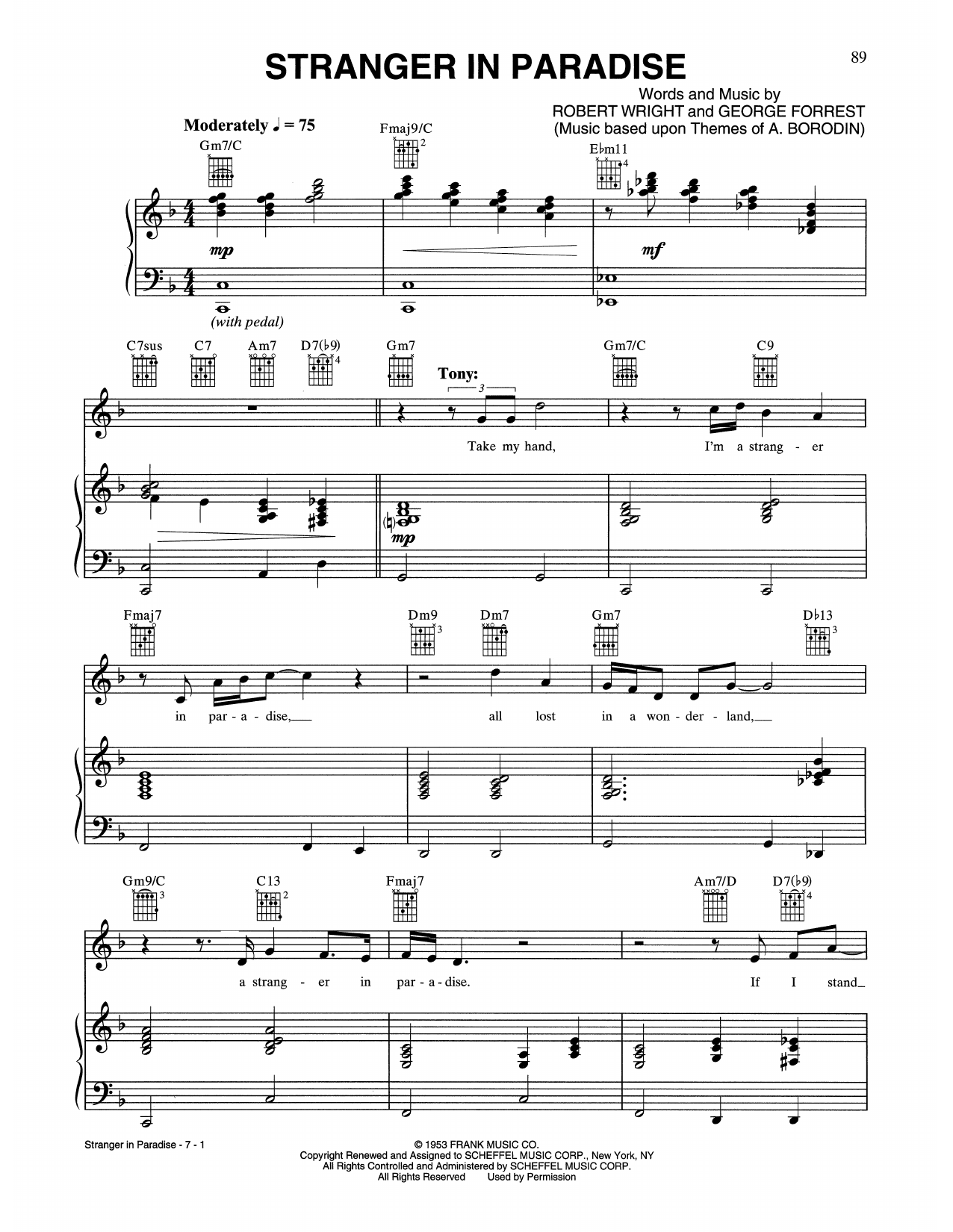 Tony Bennett & Andrea Bocelli Stranger In Paradise sheet music notes and chords arranged for Piano, Vocal & Guitar Chords (Right-Hand Melody)