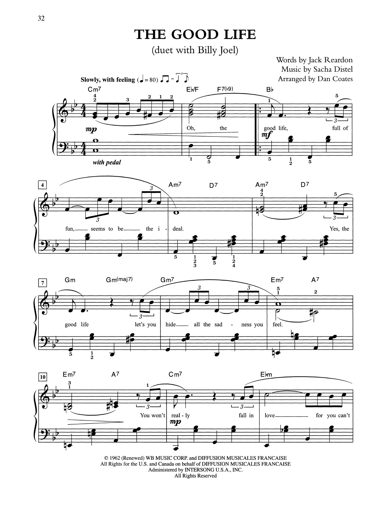 Tony Bennett & Billy Joel The Good Life (arr. Dan Coates) sheet music notes and chords arranged for Easy Piano